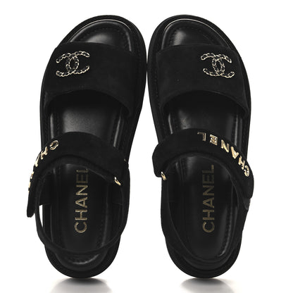 Chanel Suede Calfskin Dad Sandals 39 Black 2 of 9