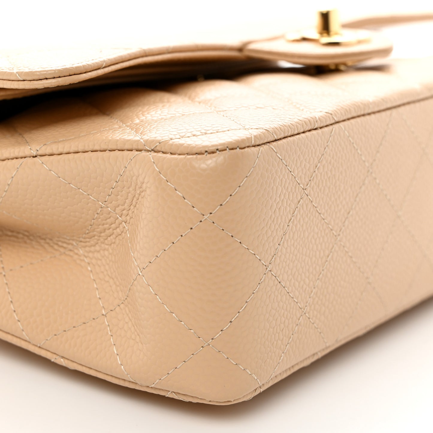 Caviar Quilted Medium Double Flap Beige