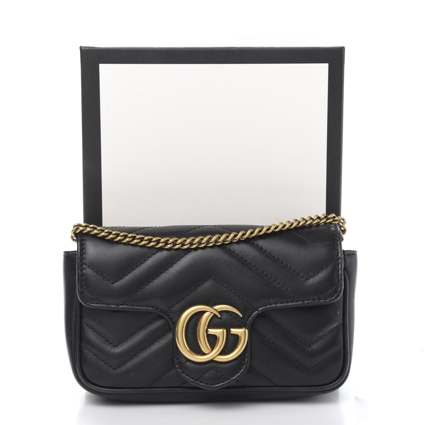 Calfskin Matelasse Super Mini GG Marmont Shoulder Bag Black