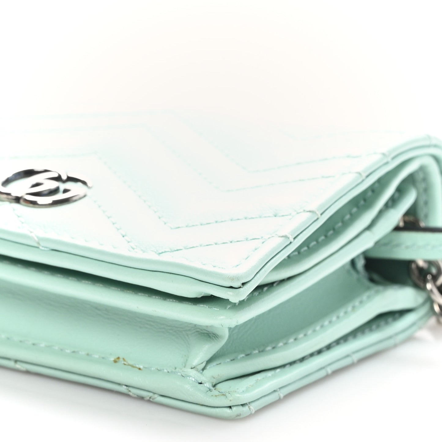 Calfskin Matelasse GG Marmont Mini Wallet On Chain Water Green