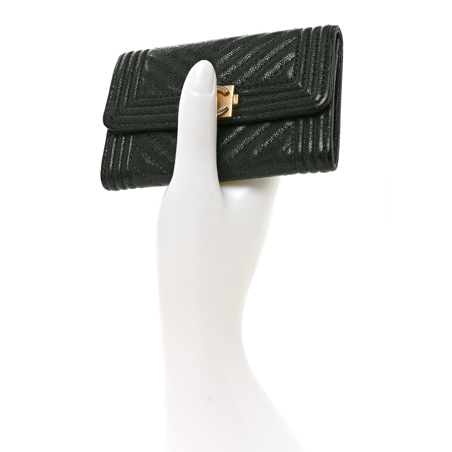 Caviar Chevron Quilted Boy Flap Card Holder Green