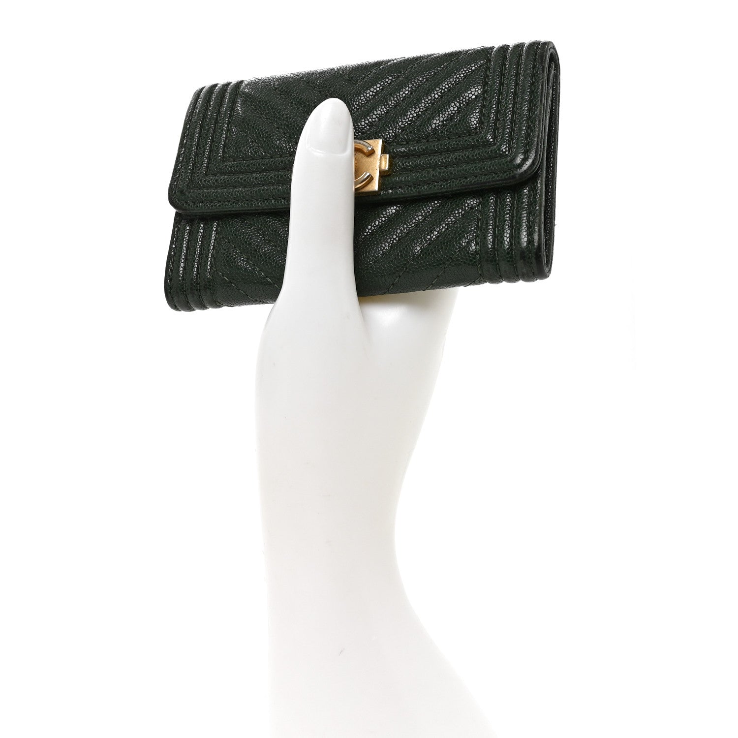 Chanel Caviar Chevron Quilted Boy Flap Card Holder Green 2 of 7
