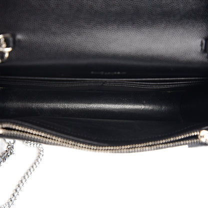 Saint Laurent Grain De Poudre Matelasse Chevron Monogram Envelope Chain Wallet Black 4 of 11
