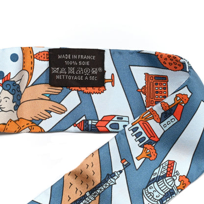 Hermes Silk Les Nouveaux Amoureux de Paris Twilly Ciel Blue Jean Orange 4 of 4