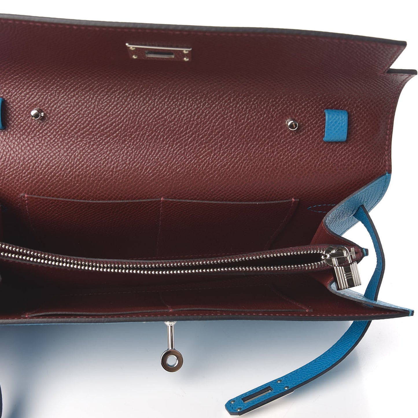 Epsom Kelly Wallet To Go Bleu Frida Bordeaux