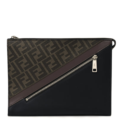 Fendi Glazed Fabric Vitello Liberty FF 1974 Diagonal Pouch Tobacco Moresco Black 1 of 7