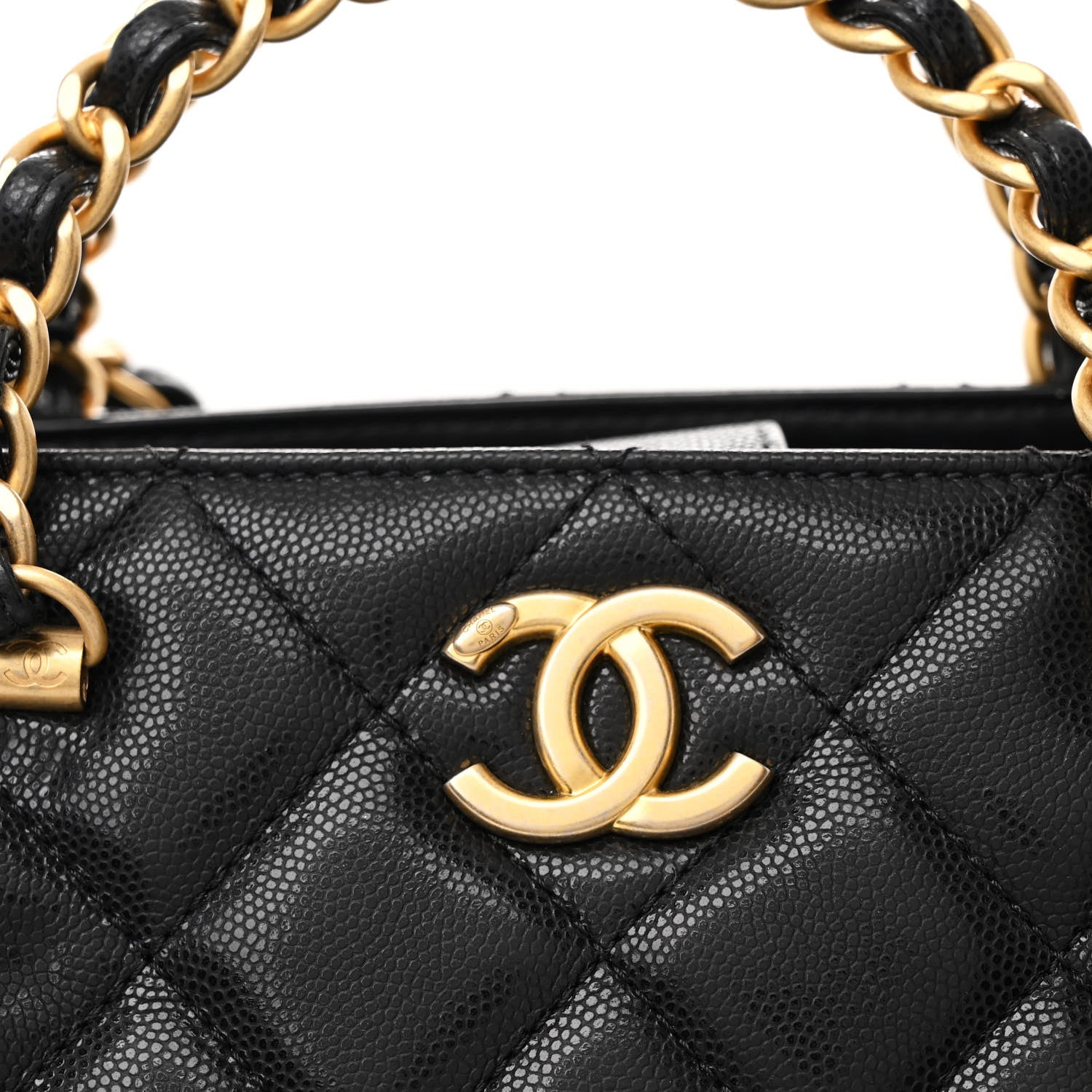 Chanel Shiny Caviar Quilted Chain Handle Shopping Tote Black 9 of 12
