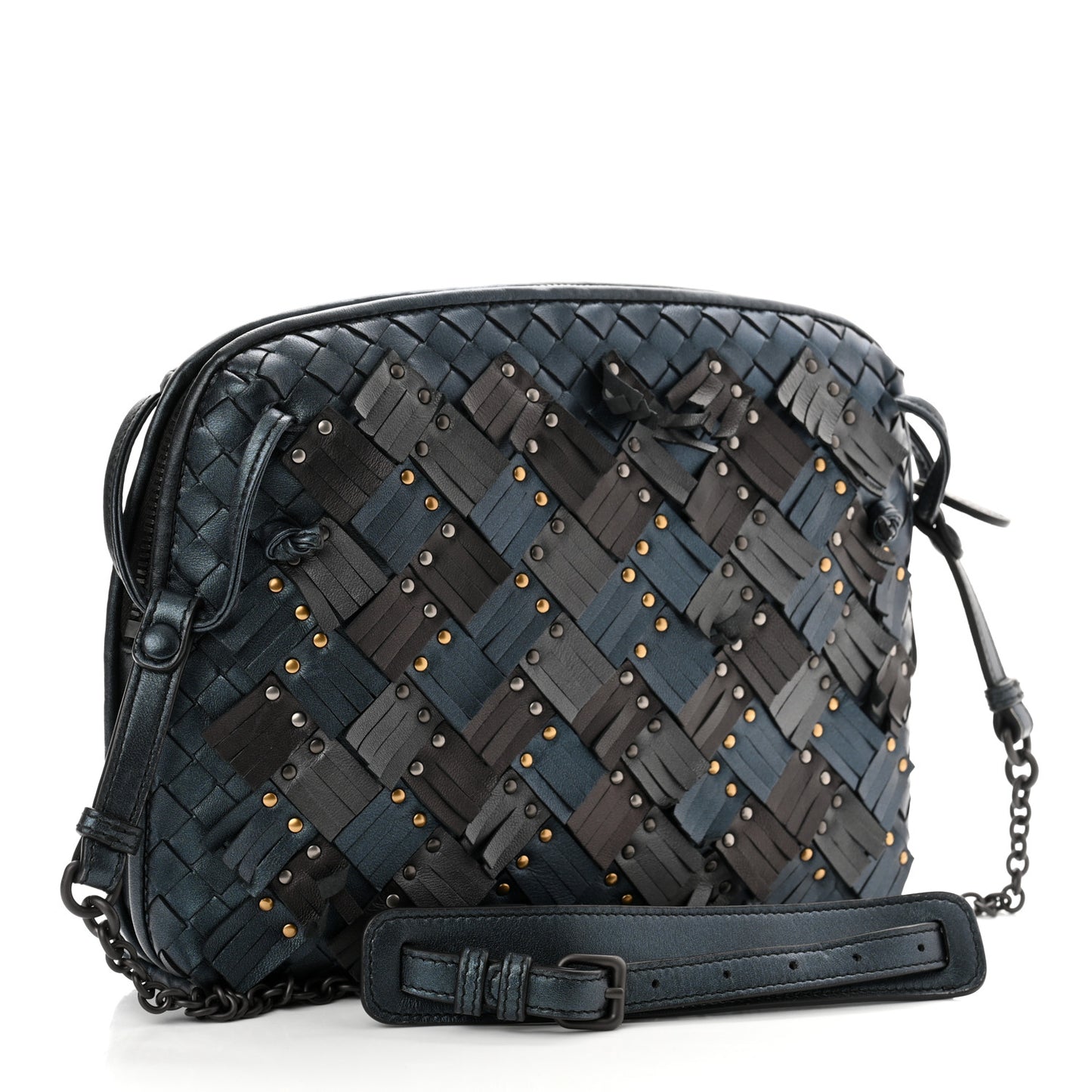 Nappa Intrecciato Fringe Studded Nodini Crossbody Messenger Multicolor