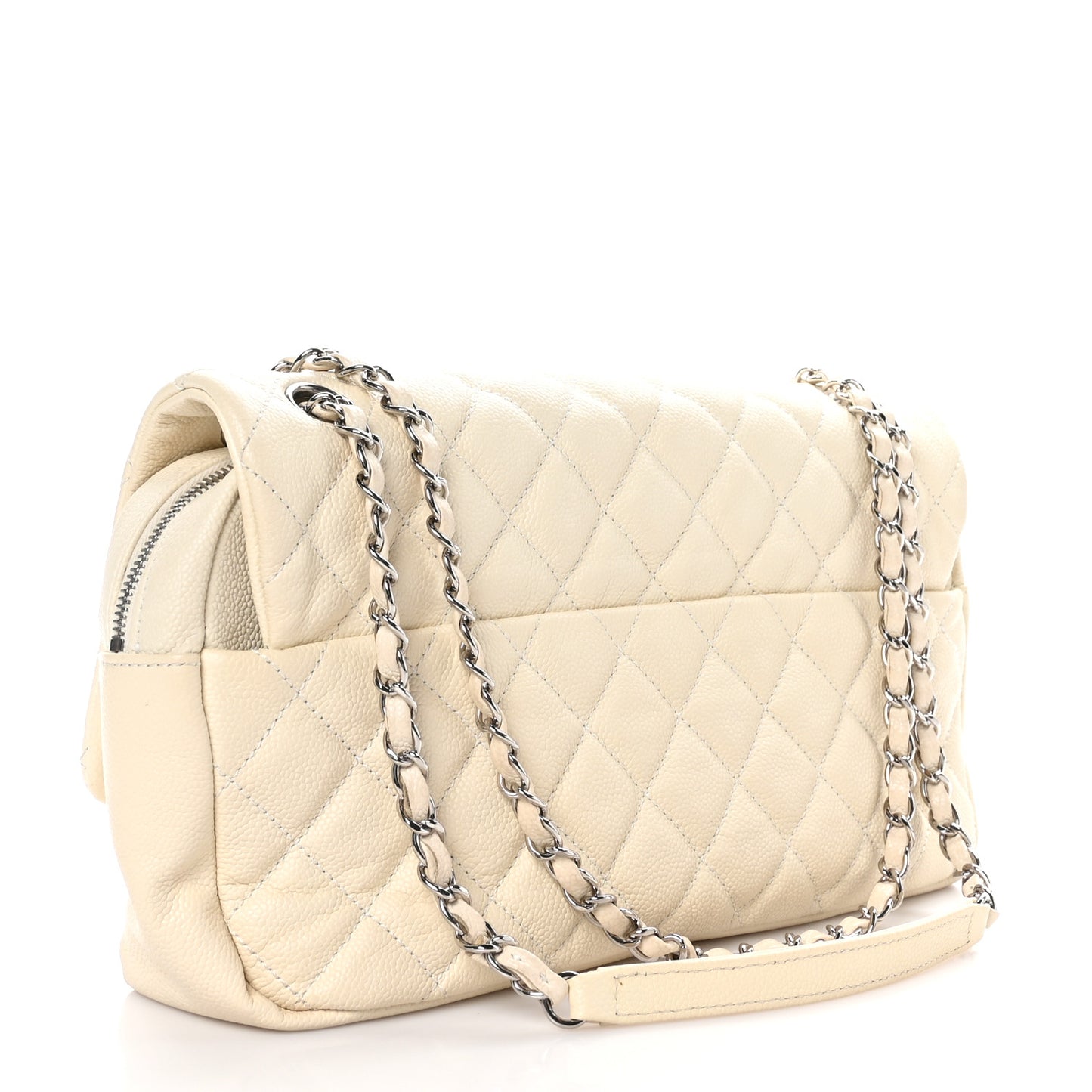 Caviar Quilted Jumbo Easy Flap Dark White