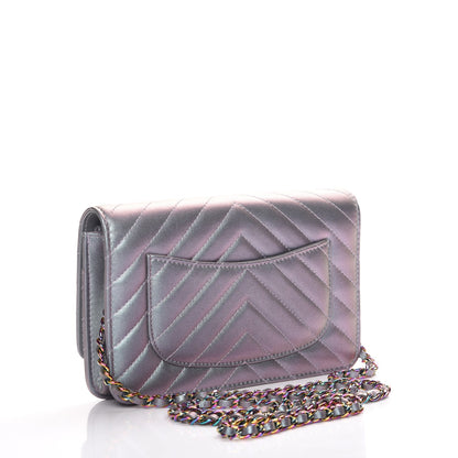 Chanel Iridescent Lambskin Chevron Quilted Reissue Wallet On Chain WOC Light Purple 3 of 9