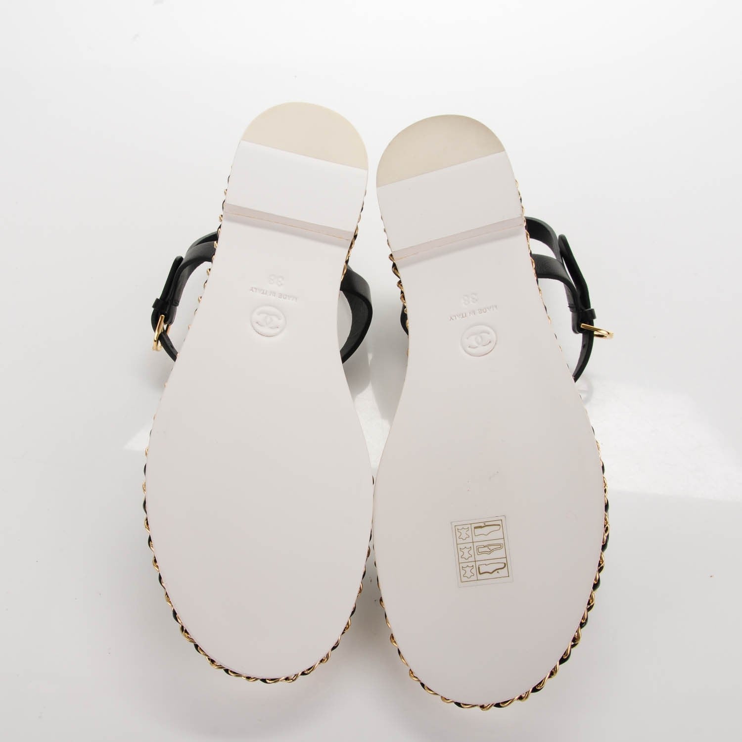 Chanel Calfskin CC Chain Flat Sandals 38 White Black 5 of 7