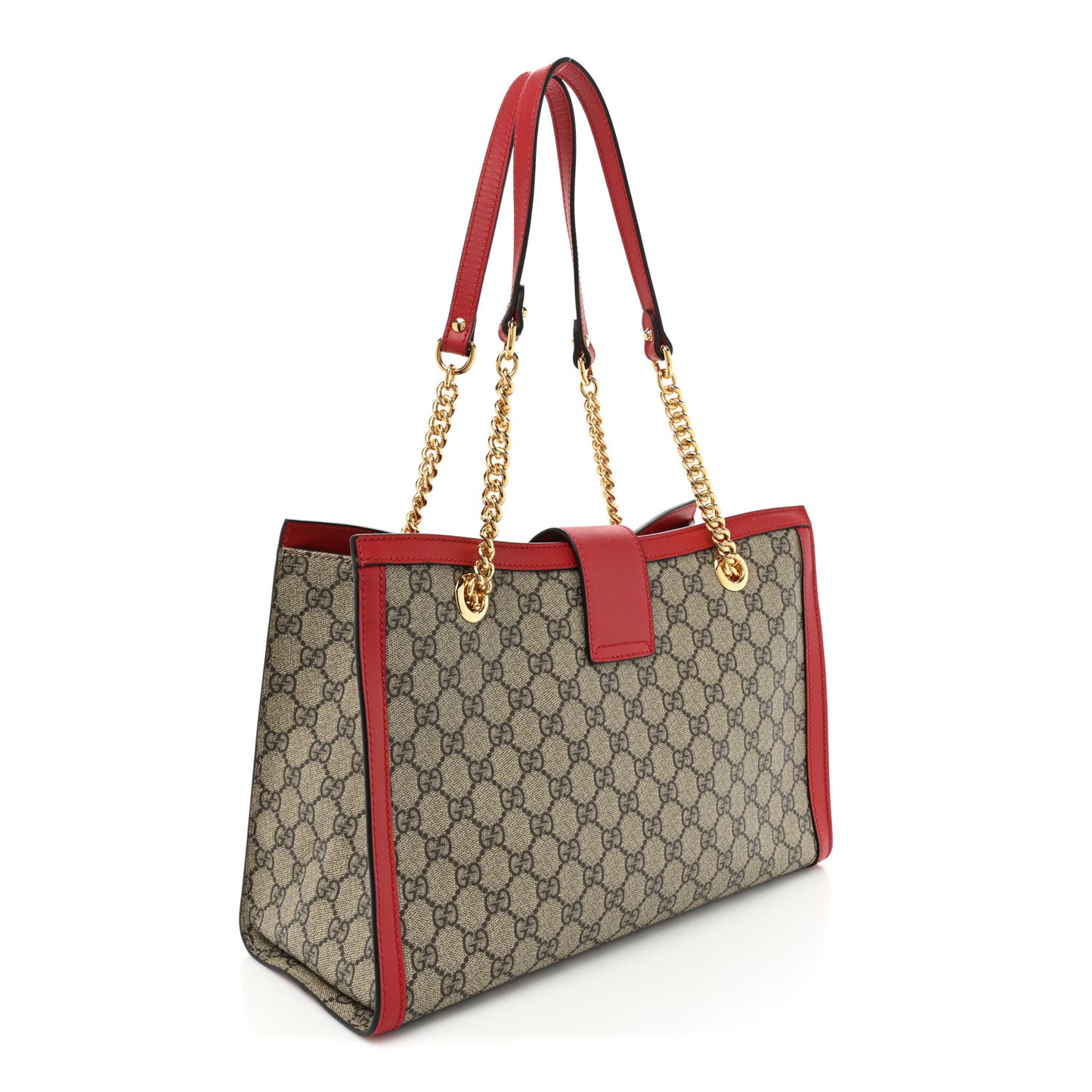 GG Supreme Monogram Medium Padlock Tote Hibiscus Red
