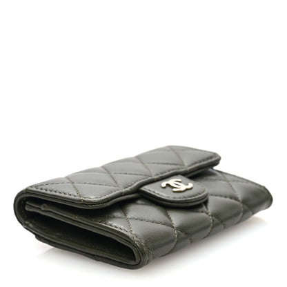 Chanel Lambskin Quilted Flap Card Holder Wallet Khaki 4 of 8