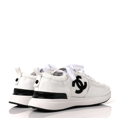 Chanel Mesh Suede Calfskin Grained Calfskin Womens CC Sneakers 40 White Black 4 of 7