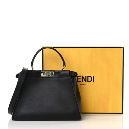 Fendi Vitello Dolce Shiny Nappa Plexglass Granite Medium Peekaboo Iconic Satchel Black 13 of 13