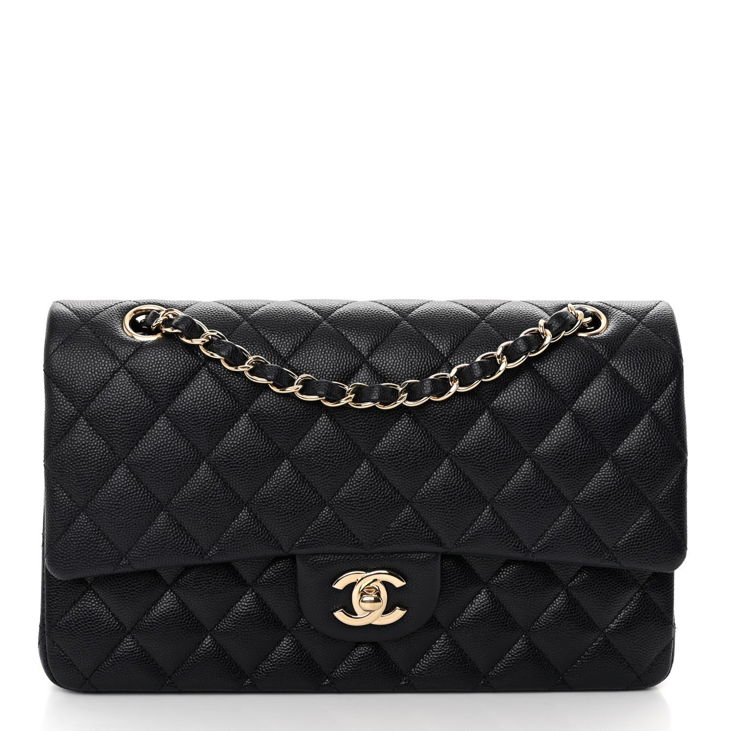 Caviar Quilted Medium Double Flap Navy