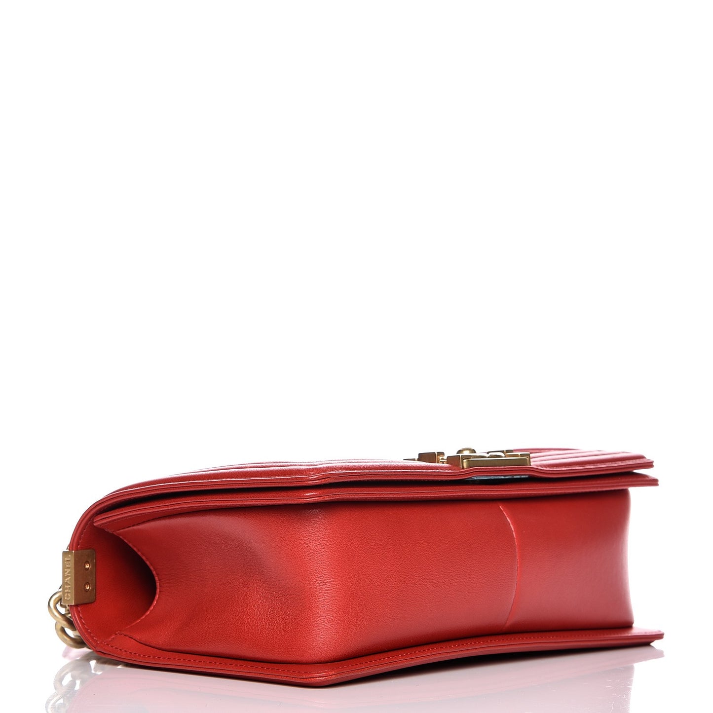Lambskin Chevron Chain Stitched Medium Boy Flap Red