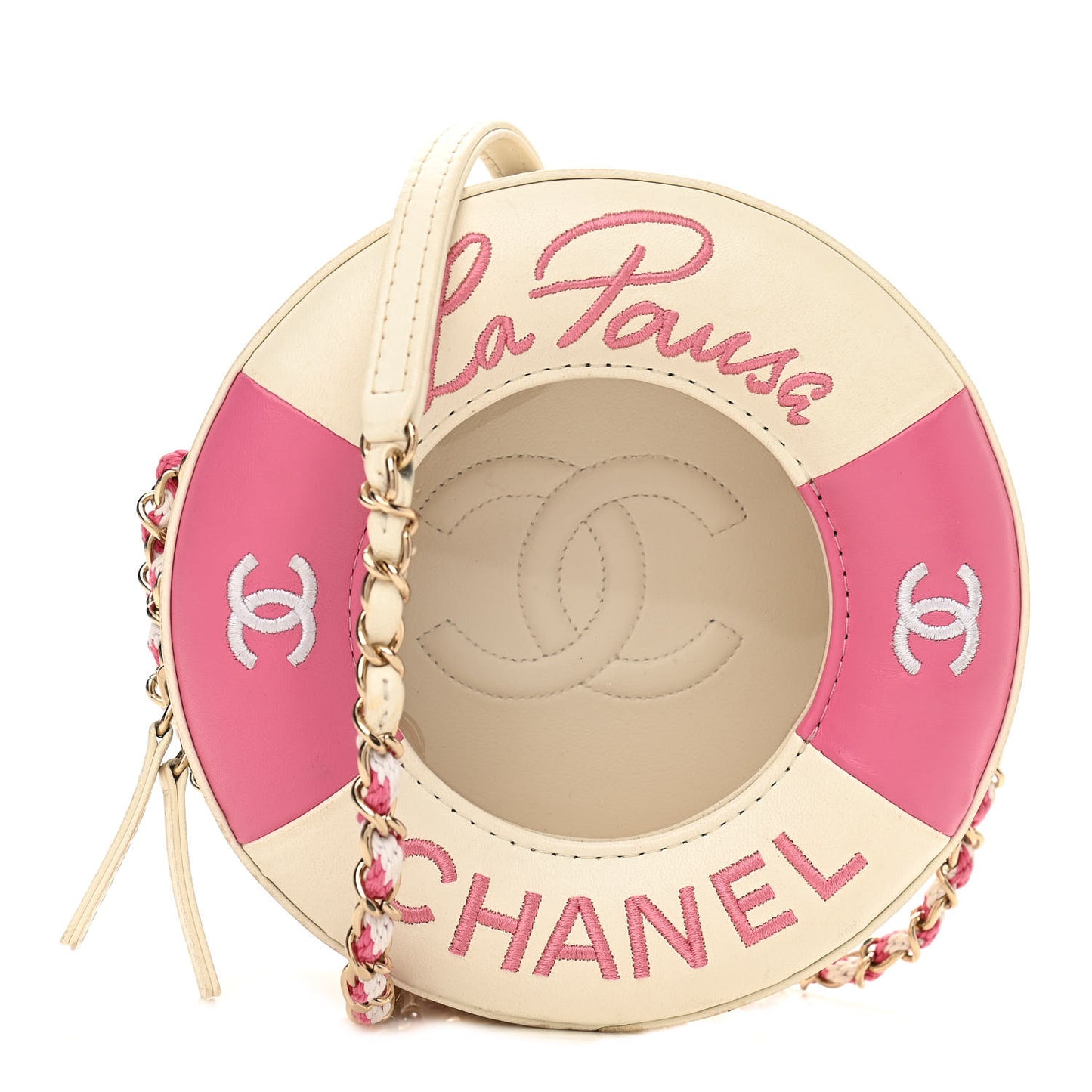 Lambskin Coco Lifesaver Round Bag Pink White