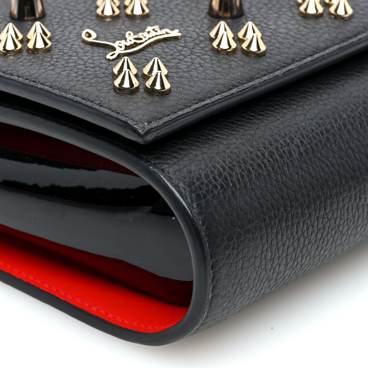 Grained Calfskin Spikes Loubinthesky Paloma Wallet On Chain Black Multimetal