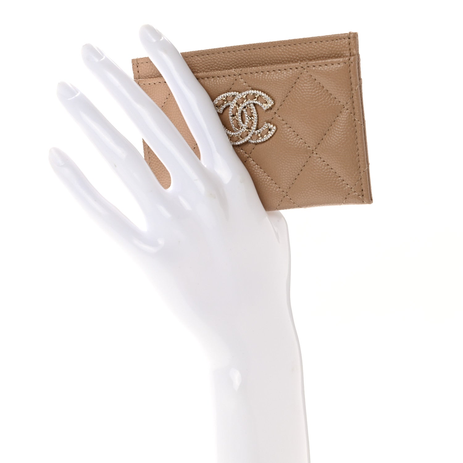 Chanel Caviar Quilted Crystal Card Holder Beige 2 of 9