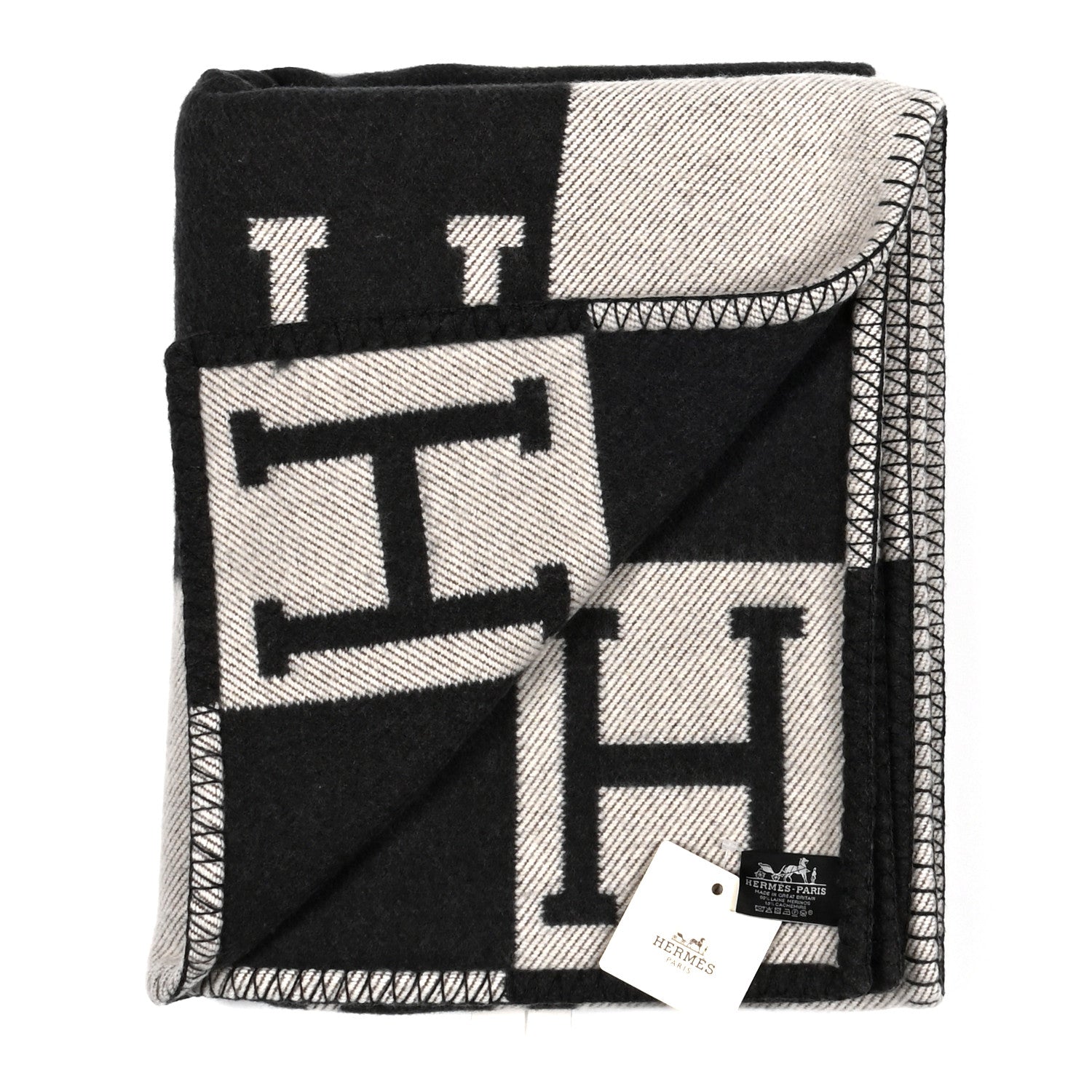 Hermes Wool Cashmere Avalon Blanket Ecru Gris Fonce 2 of 3