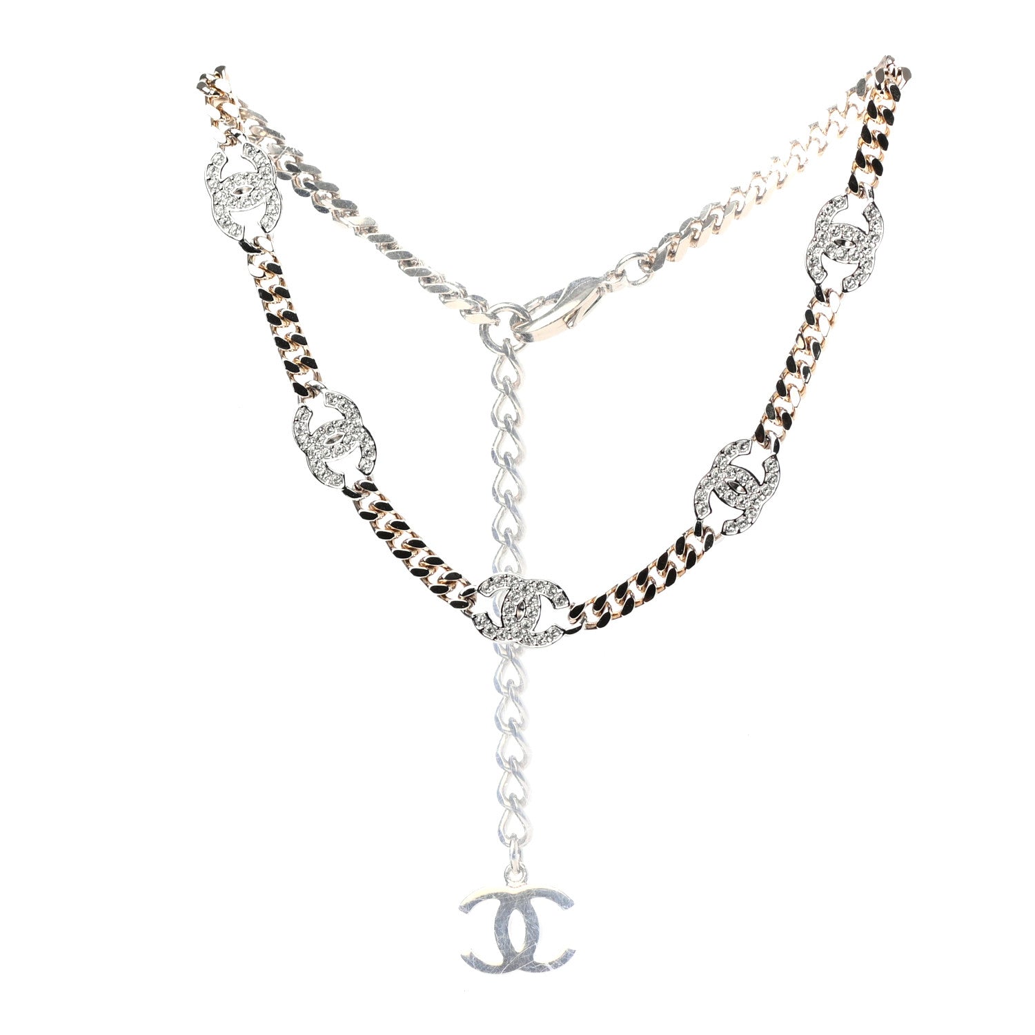 Chanel Crystal Chain CC Choker Gold Silver 2 of 4