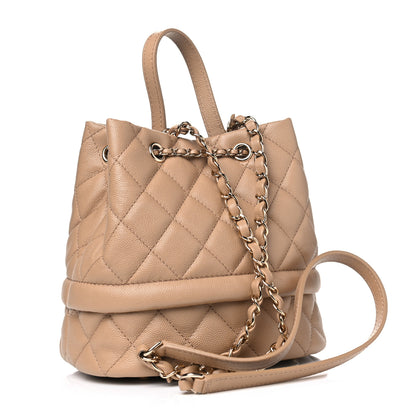 Chanel Caviar Quilted Rolled Up Bucket Drawstring Bag Beige 2 of 5