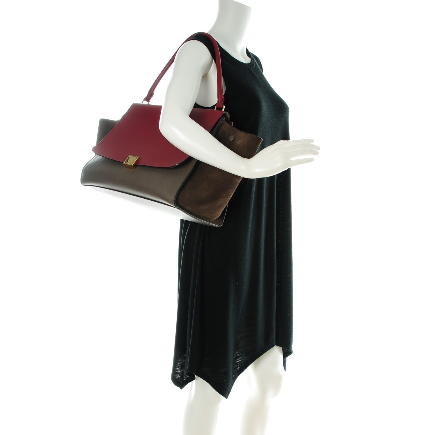 Celine Calfskin Suede Large Tri-Color Trapeze Granite 2 of 9