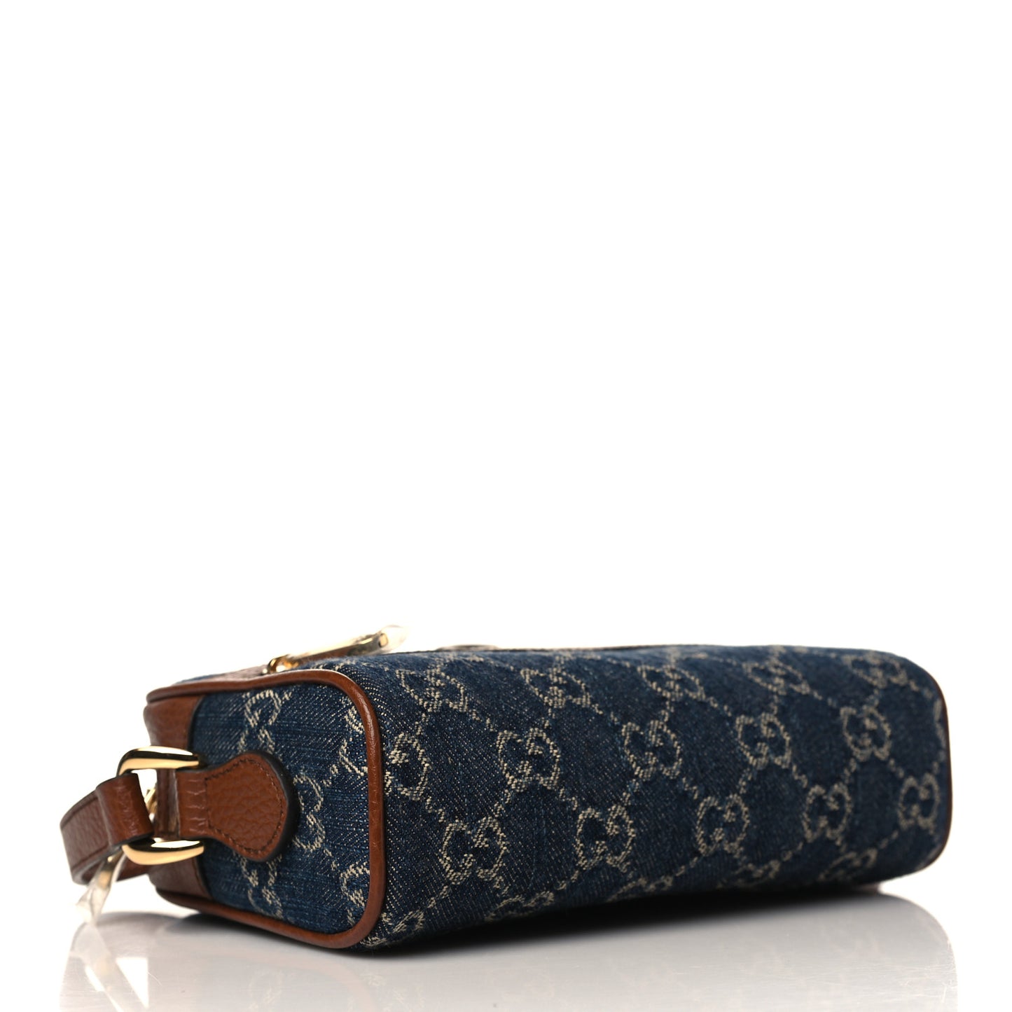 New Denim GG Monogram Dollar Calfskin Mini Ophidia Shoulder Bag Blue Tea Cuir Epilog