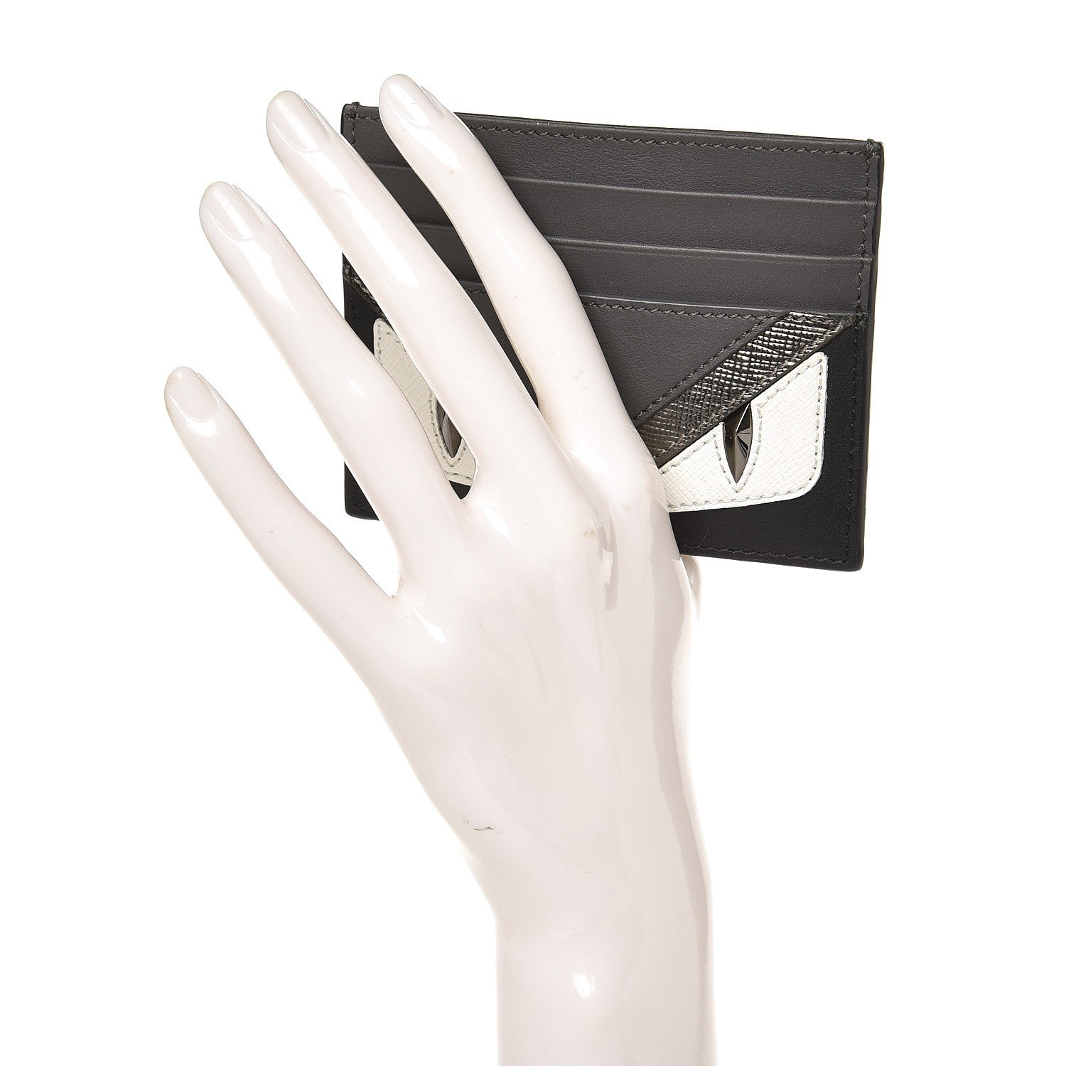 Fendi Vitello Century Elite Monster Eyes Card Holder Asfalto Graphite 2 of 6