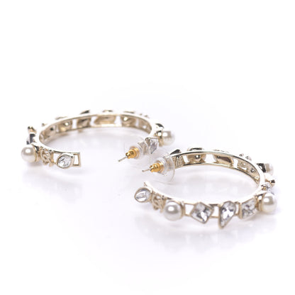 Chanel Glass Pearl Strass Snowfall Hoop Earrings Gold 3 of 5