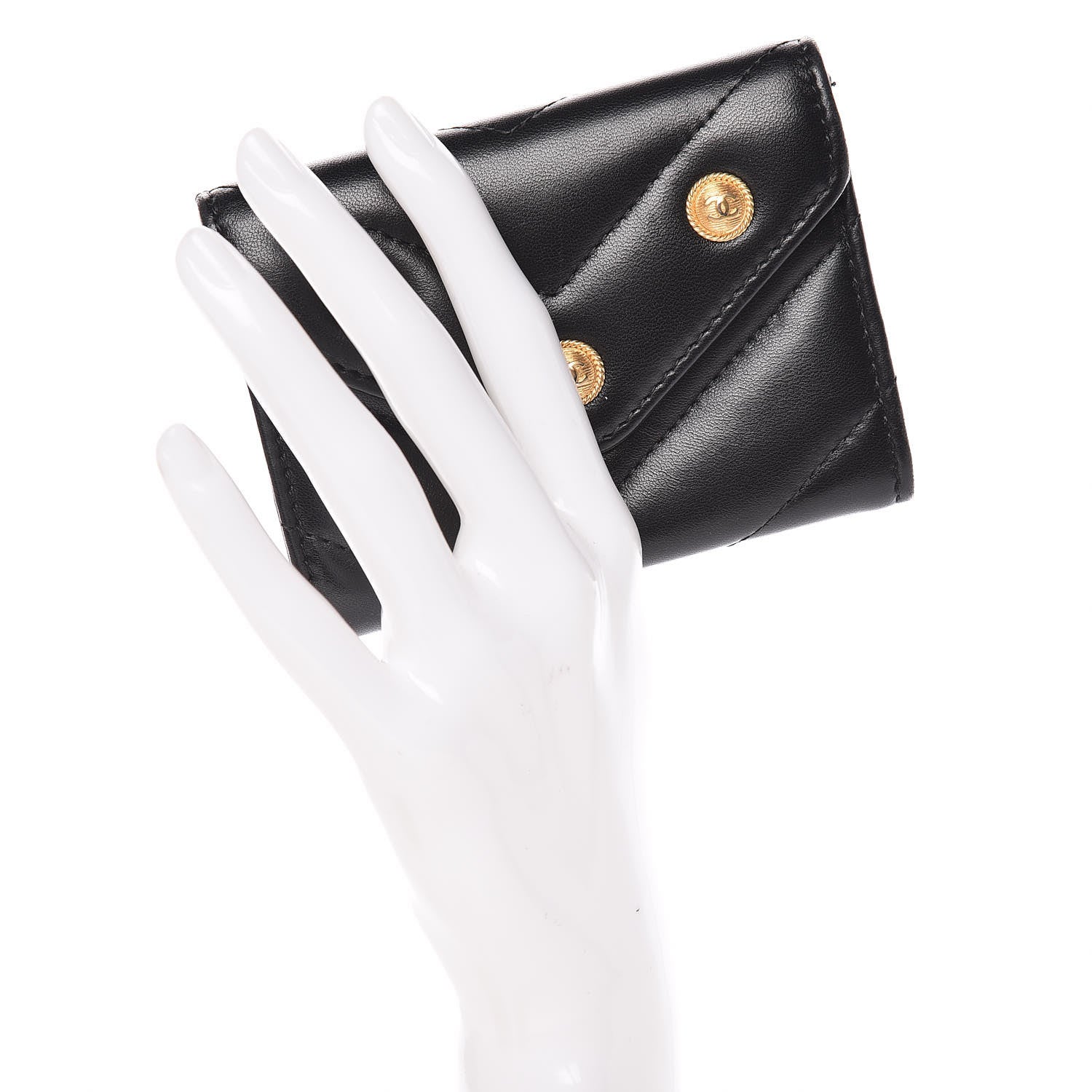 Chanel Lambskin Chevron Quilted Medallion CC Card Holder Black 2 of 10