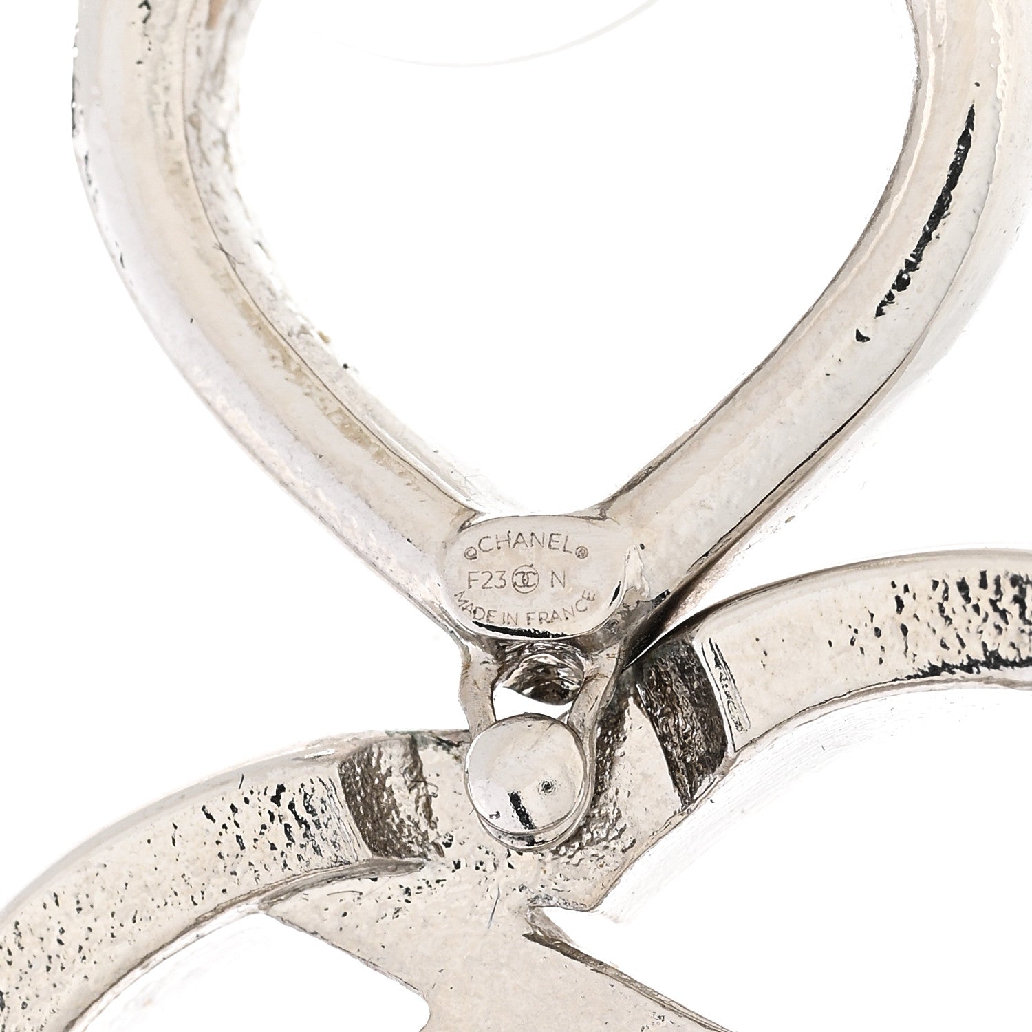 Chanel Crystal Metal CC Heart Drop Earrings Silver 4 of 5