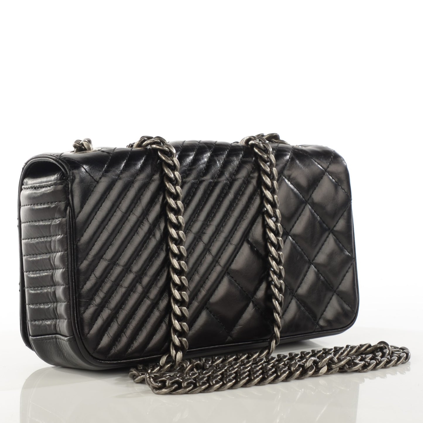 Glazed Calfskin Quilted Small Coco Boy Flap Black