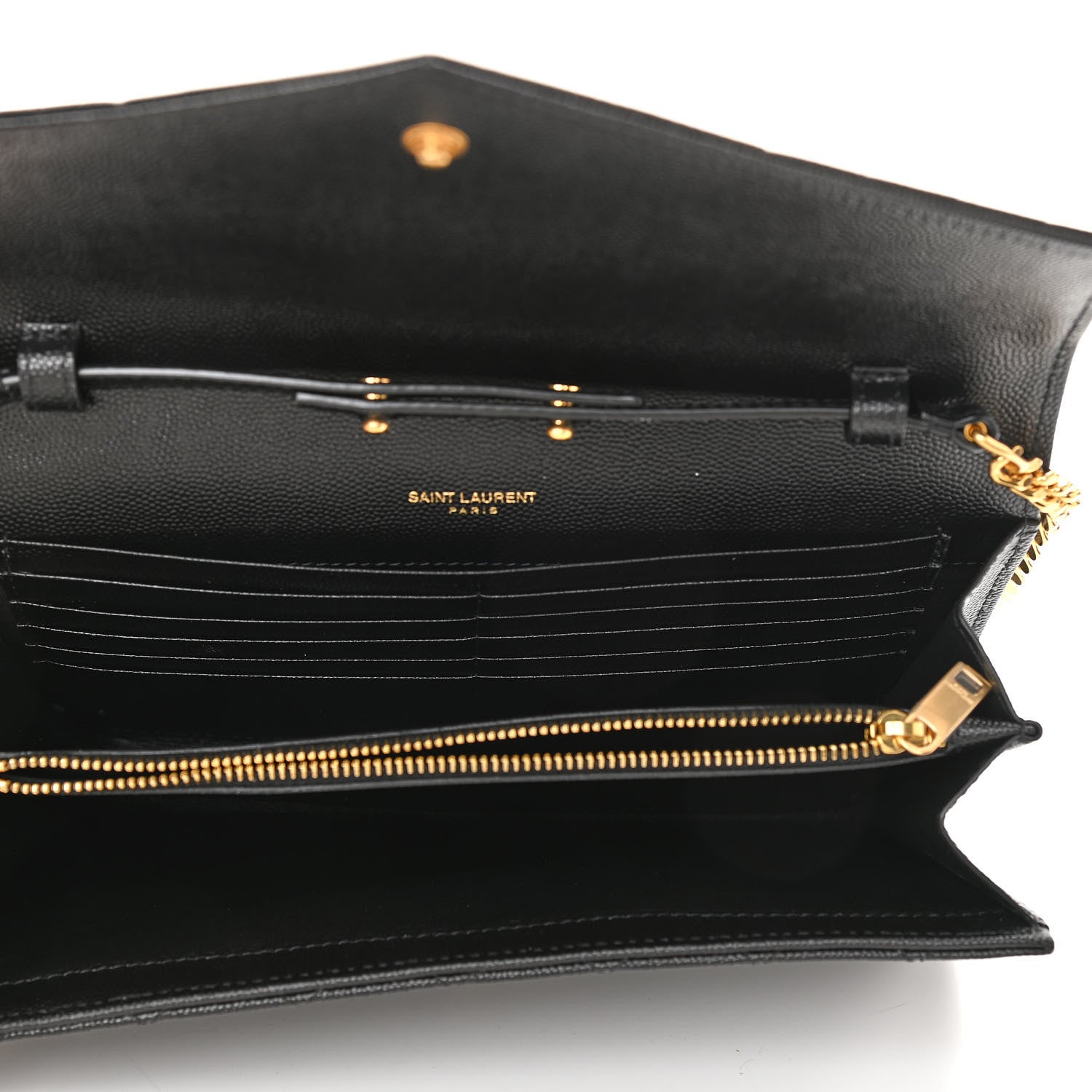 Saint Laurent Grain De Poudre Mixed Matelasse Triquilt Monogram Chain Wallet Black 5 of 13