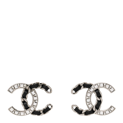 Chanel Crystal Baguette Lambskin Chain CC Vintage Allure Stud Earrings Black Silver 1 of 4