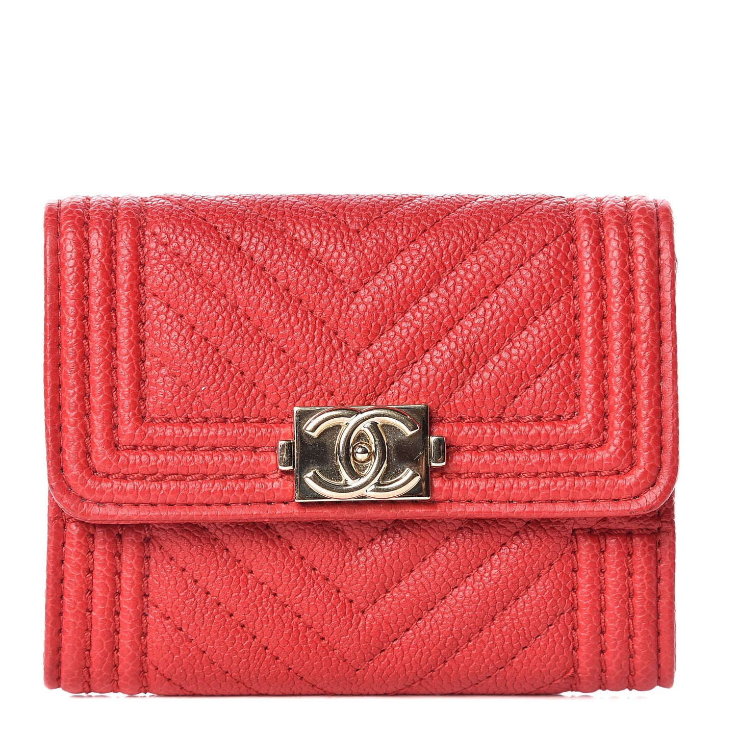 Caviar Chevron Quilted Boy Card Holder Wallet Dark Red
