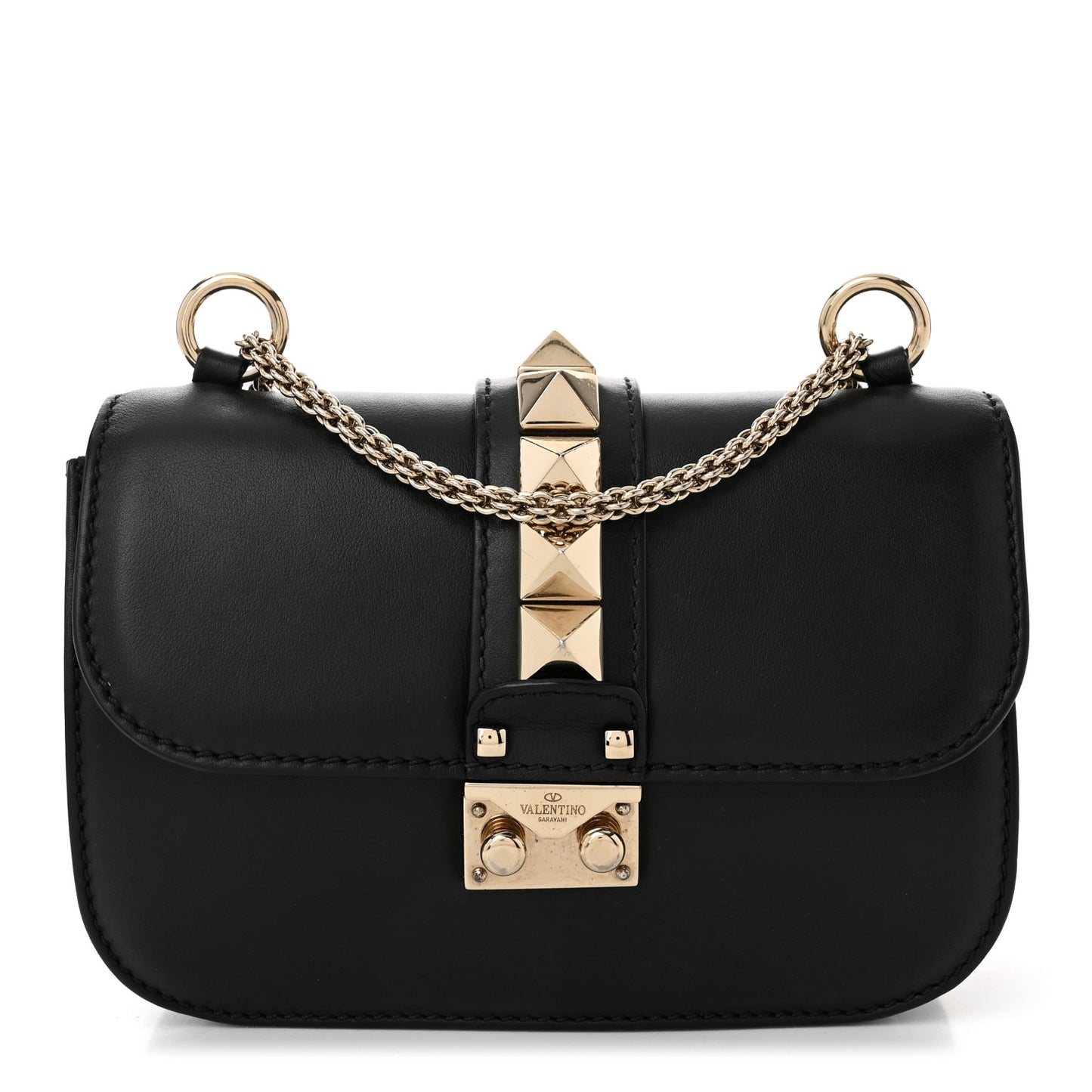 Vitello Small Glam Lock Rockstud Flap Black