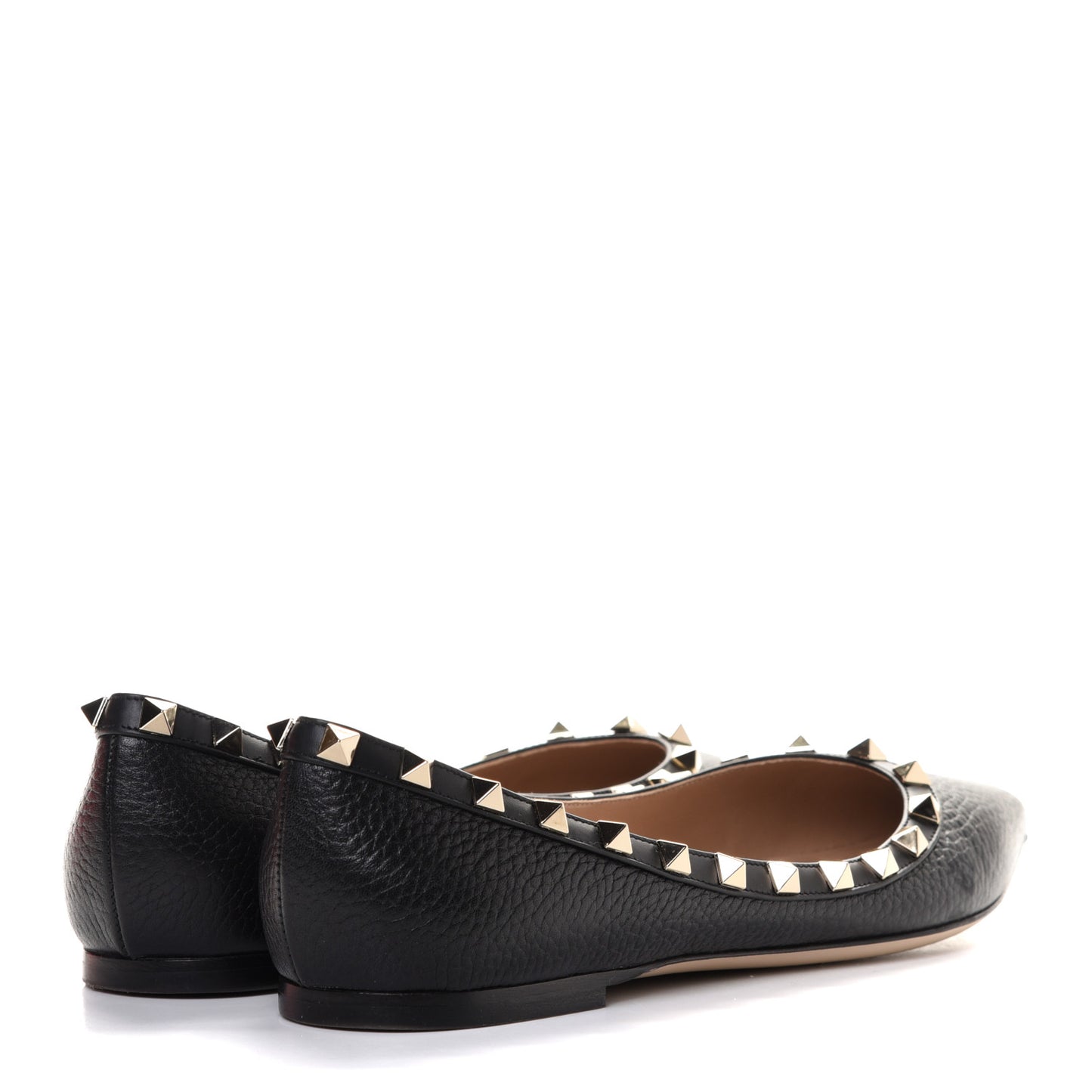 Pebbled Calfskin Rockstud Ballerina Flats 39 Black