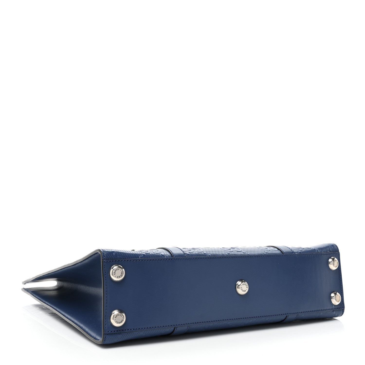 Gucci Calfskin GG Tennis Embossed Medium Tote Bag Intense Metal Blue 4 of 8