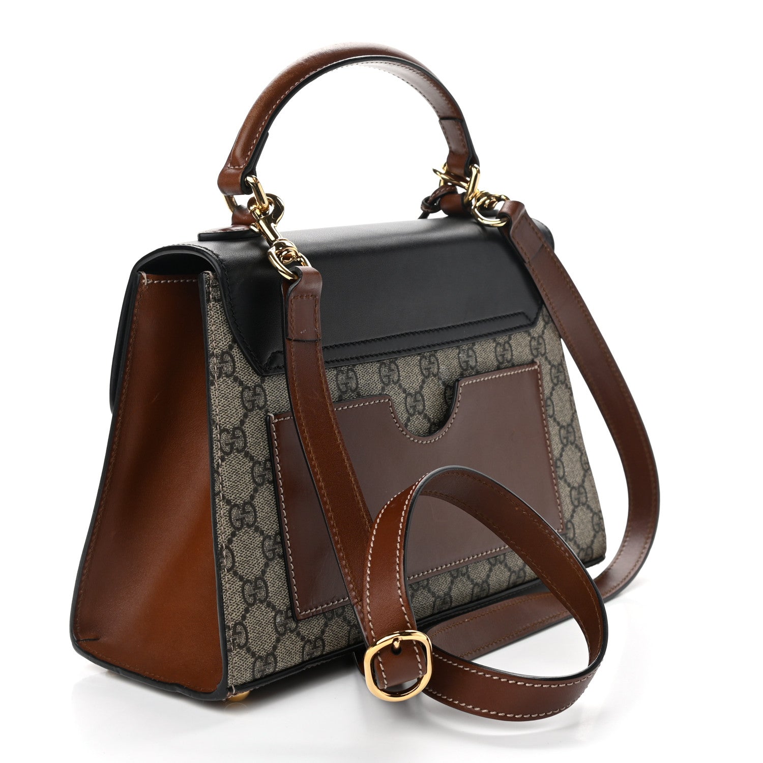 Gucci GG Supreme Monogram Calfskin Small Padlock Top Handle Bag Beige Black Cuir 3 of 11