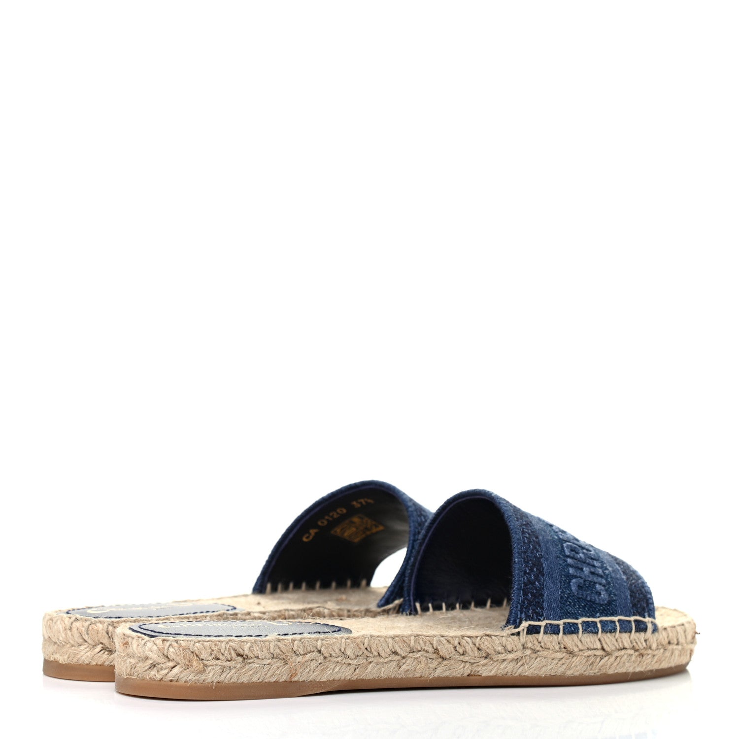 Christian Dior Denim Embroidered Granville Espadrille Flat Slide Sandals 37.5 Blue 4 of 7