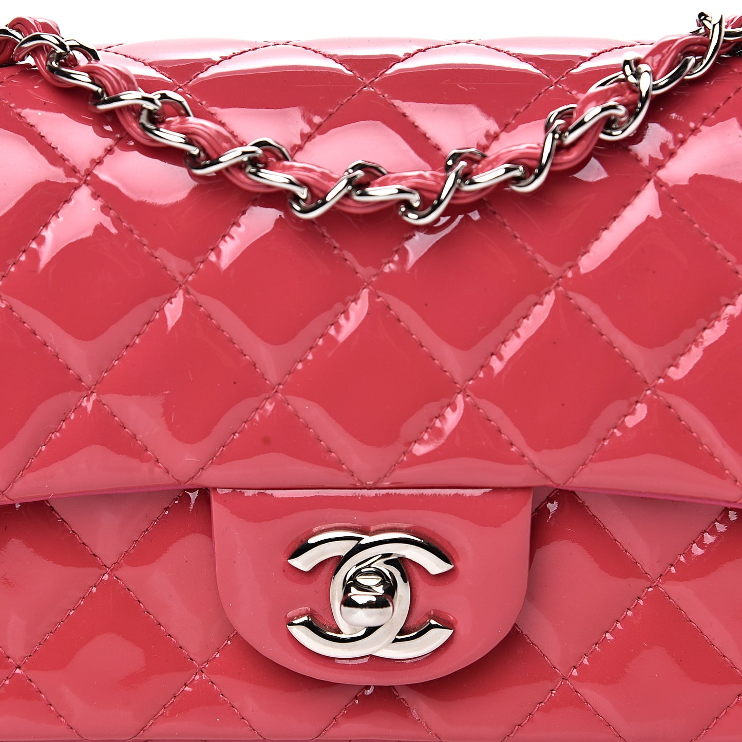 Patent Calfskin Quilted Mini Rectangular Flap Pink