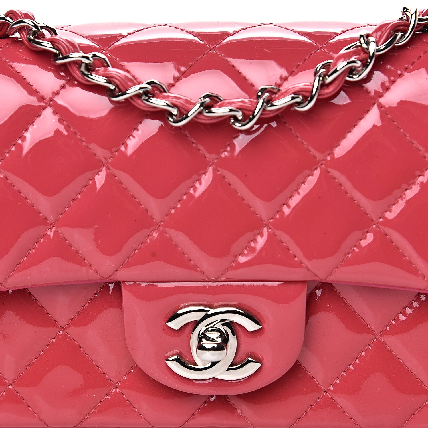 Chanel Patent Calfskin Quilted Mini Rectangular Flap Pink 14 of 14