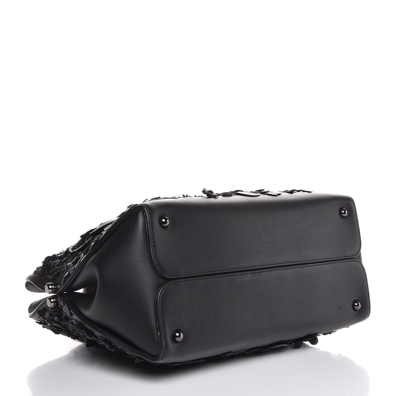Christian Dior Calfskin Floral Applique Bar Tote Black 4 of 8