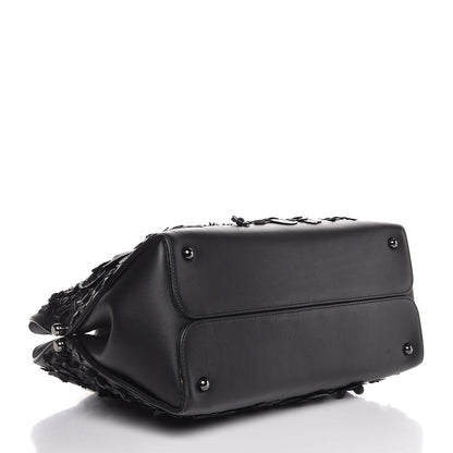 Christian Dior Calfskin Floral Applique Bar Tote Black 4 of 8