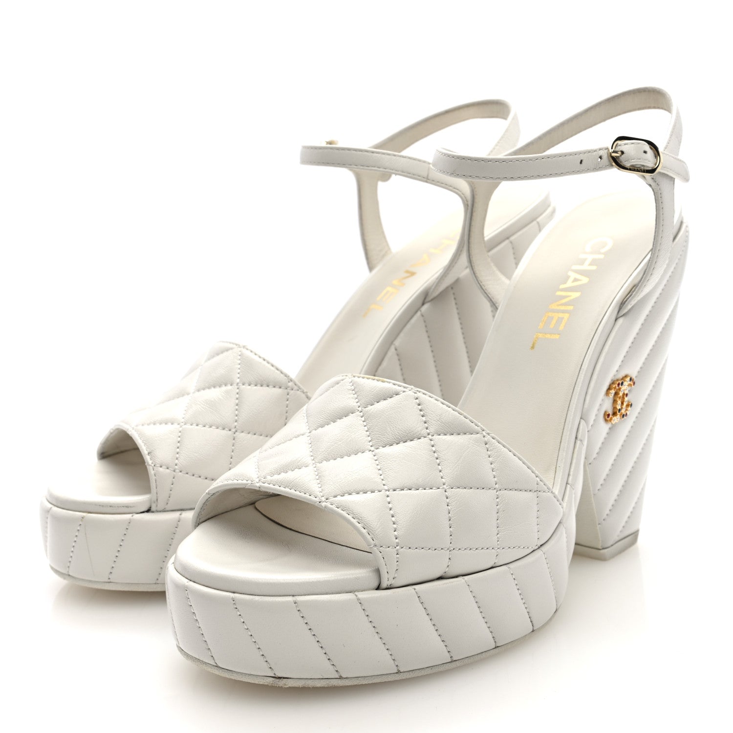 Chanel Shiny Lambskin Quilted Platform Sandals 39.5 White 4 of 8
