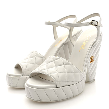 Chanel Shiny Lambskin Quilted Platform Sandals 39.5 White 4 of 8