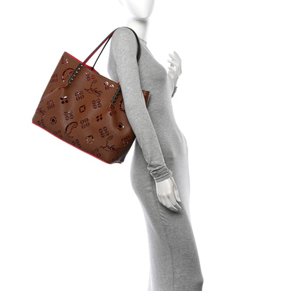 Christian Louboutin Calfskin Loubinthesky Large Perforated Cabarock Spikes Tote Biscotto 2 of 9