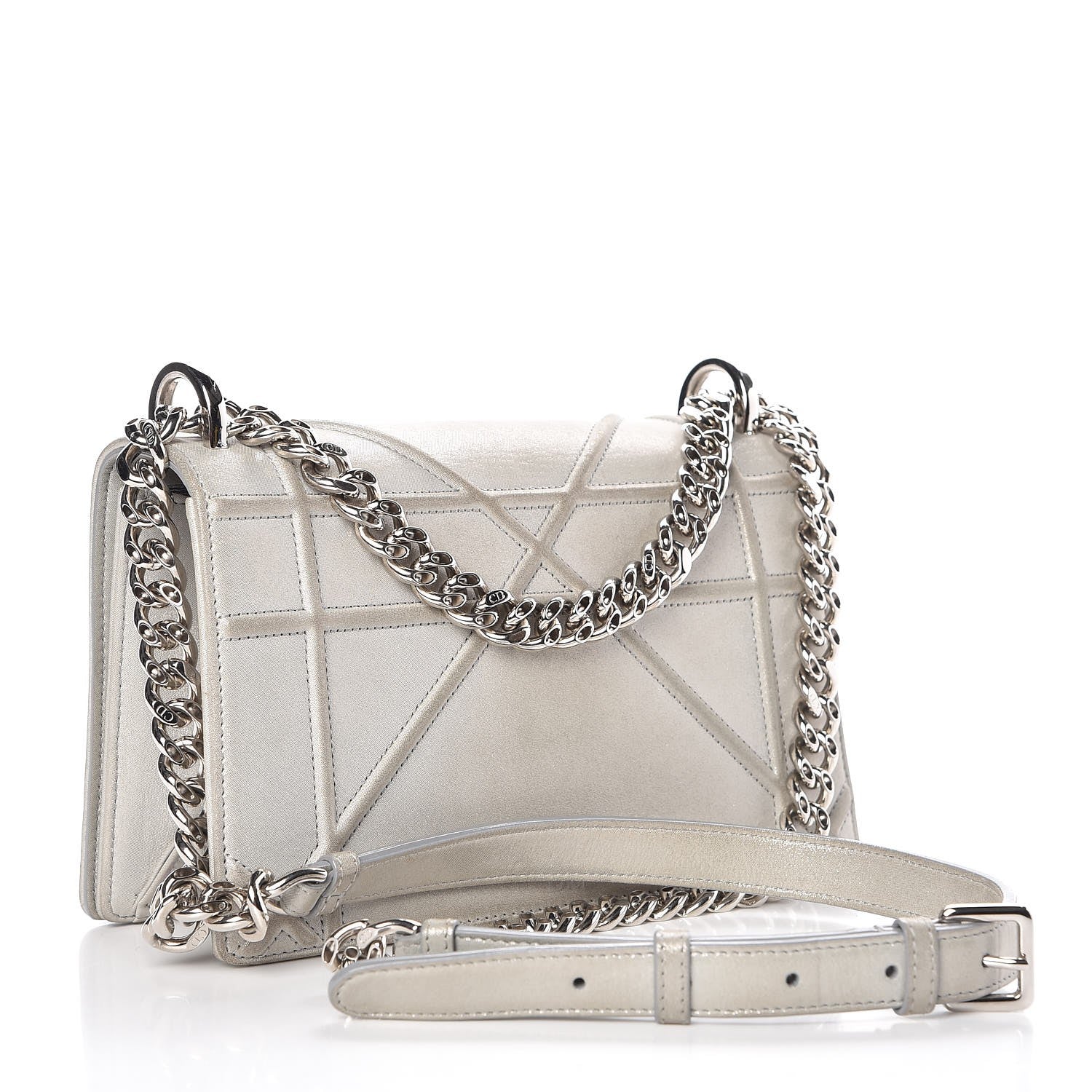 Christian Dior Metallic Calfskin Small Diorama Flap Bag Silver 3 of 7